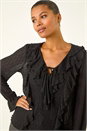 Black Lace Ruffle Front Top, Image 2 of 6