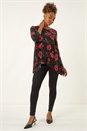 Red Floral Puff Print Tunic Top, Image 2 of 5