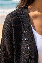 Black 3/4 Sleeve Stitch Detail Cardigan, Image 4 of 4