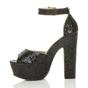 Black AJVANI Black Glitter Ankle Strap Peep Toe Platform High Heels, Image 3 of 8