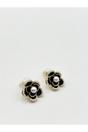 Gold Black Floral Pearl Stud Earrings in Gold - Gift Boxed, Image 1 of 5