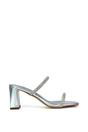 Silver XY LONDON Silver 'Holden' Diamante Strap Square Toe Mid Block Heel Sandal Mules, Image 1 of 5