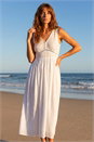White Seersucker V-Neck Midi Dress, Image 2 of 4