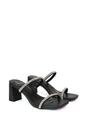Black 'Holden' Diamante Strap Square Toe Mid Block Heel Sandal Mules, Image 3 of 5