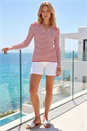 Red Stripe Collar Knit Top, Image 2 of 4