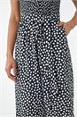 Black Polka Dot Shirred Stretch Bardot Jumpsuit, Image 4 of 5