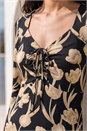 Black Petite Floral Gathered Stretch Midi Dress, Image 4 of 4