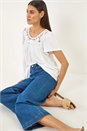 Ivory  Crochet Panel Stretch Top, Image 2 of 5