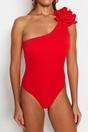Red One Shoulder Applique Detail Asymmetric Swimsuit, Image 2 of 6