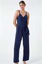 Navy  Tie Waist Pocket Detail Wrap Jumpsuit, Image 2 of 5