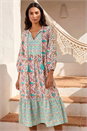 Teal Tie Front Frill Midi Dress, Image 3 of 4