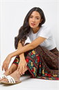 Black Floral Print Elastic Waist Tiered Maxi Skirt, Image 4 of 5
