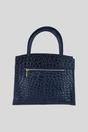 Navy Genuine Leather Structured Handbag with Detachable Crossbody Strap, Image 3 of 4