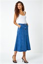 Denim Cotton Denim Panelled Midi Skirt , Image 2 of 5