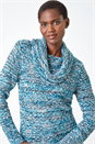 Turquoise Cowl Neck Tape Yarn Jumper, Image 2 of 5