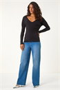 Black Dusk Drop Shoulder V-Neck Knit Jumper, Image 4 of 5