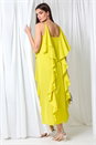 Lime Dipped Hem Ruffle Detail Midi Dress, Image 2 of 6