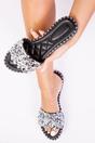 Black 'Belle' Diamante Sparkly Flat Sliders, Image 3 of 4