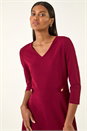 Wine V-Neck Buttoned Stretch Dress, Image 4 of 5