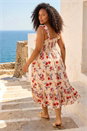 Beige Curve Ditsy Floral Strap Midi Dress , Image 3 of 4