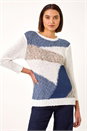 Blue Textured Colour Block Jumper, Image 2 of 5