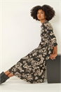Black Floral Pocket Stretch Midi Dress, Image 1 of 5