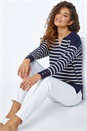 Relaxed Polo Neck Striped Jumper, Image 1 of 5