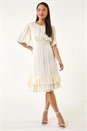 Ivory  Petite Stripe Frill Hem Midi dress, Image 2 of 5
