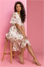 Cream  Floral Chiffon Frill Tiered Wrap Midi Dress, Image 5 of 5
