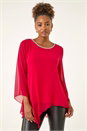 Red Sparkly Asymmetric Chiffon Top, Image 4 of 5