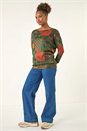 Green Patchwork Print Snit Top, Image 2 of 5