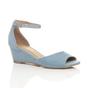 Light Blue AJVANI Light Blue Mid Wedge Heel Ankle Strap Sandals, Image 1 of 6