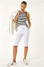 White Buttoned Pocket Cropped Shorts, Image 2 of 5