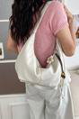 White Crescent Shoulder Bag With Flower Charm, Image 1 of 3