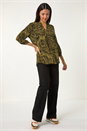 Olive Paisley Print Pleat V-Neck Stretch Top, Image 4 of 5