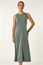 Khaki Sandwash Stretch Midi Dress, Image 2 of 5
