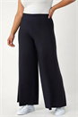 Black Curve Elastic Waist  Wide Leg Trousers, Image 4 of 7