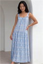 Blue Petite Tile Print Gathered Dress , Image 2 of 4