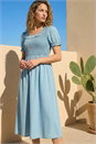 Denim Shirred Frill Midi Dress, Image 3 of 4
