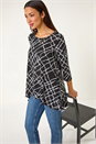Black Abstract Check Print Asymmetric Tunic, Image 2 of 5