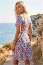 Blue Petite Floral Frill Wrap Dress, Image 3 of 4