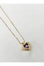 Gold Pink Stone Heart Necklace In a Diamante Setting, Image 2 of 5