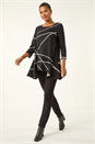 Black Linear Print Hanky Hem Top, Image 2 of 5