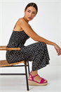 Black Polka Dot Print Stretch Jumpsuit, Image 2 of 5