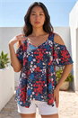 Navy Petite Floral Cold Shoulder Top, Image 1 of 4