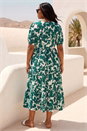 Green Curve Floral Print Dress, Image 3 of 4