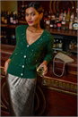 Forest  Buttoned Sparkly Knit Cardigan, Image 1 of 7
