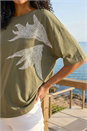 Khaki Oversized Embroidered T-Shirt, Image 4 of 4