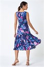 Navy  Sleeveless Tropical Print Bias Midi Dress, Image 3 of 5