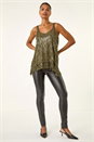 Khaki Tassel Sequin Chiffon Top, Image 3 of 6